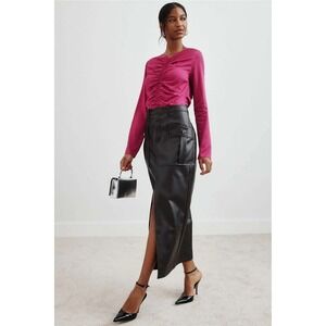 Toccin x RTR Black Faux Leather Cargo Maxi Skirt with Front Slit Size 0